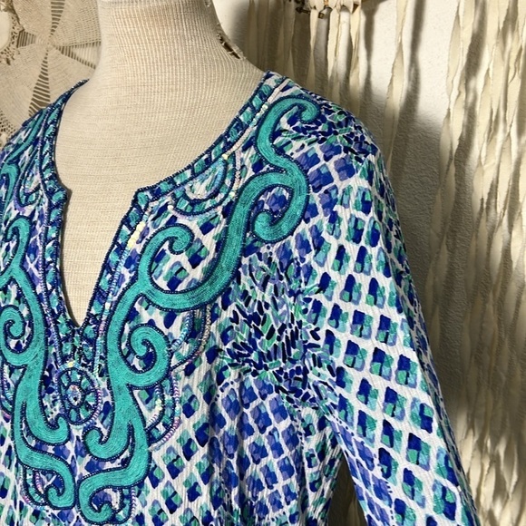 Lilly Pulitzer Beaded Tunic Top in Amelia Island Size L - Picture 3 of 11